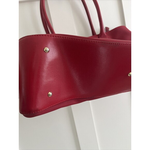 VGUC Lancel Authentic Red Nylon & Leather Bag Zip Top Shoulder Handbag Tote - Picture 6 of 15